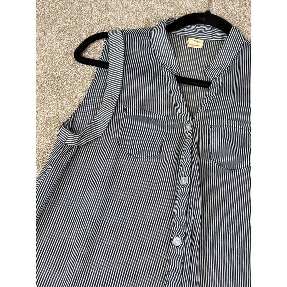 Needle & Thread Womens Black White Pinstripe Top Medium Sheer Tunic Office Dark